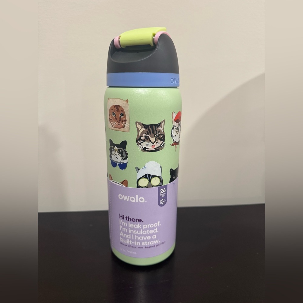Owala FreeSip Cat Print Insulated Water Bottle 32oz - Limited Edition - NWT